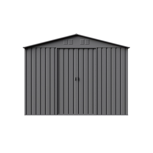 Domek narzędziowy metalowy NORDVIC Magni 283x189 cm + przesuwne Drzwi 182 cm, Ocynkowany, Dwuspadowy Dach, Wentylacja, Light Grey